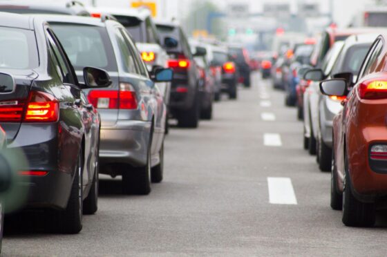 Queue of cars in traffic
