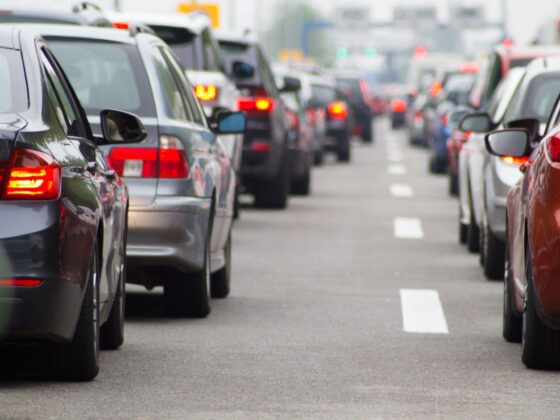 Queue of cars in traffic