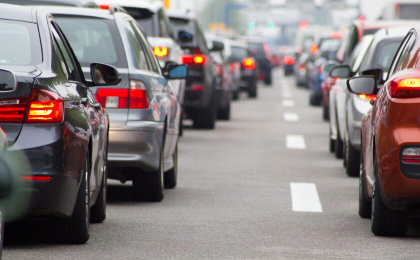 Queue of cars in traffic
