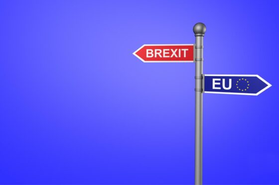 Signpost pointing towards Brexit and EU