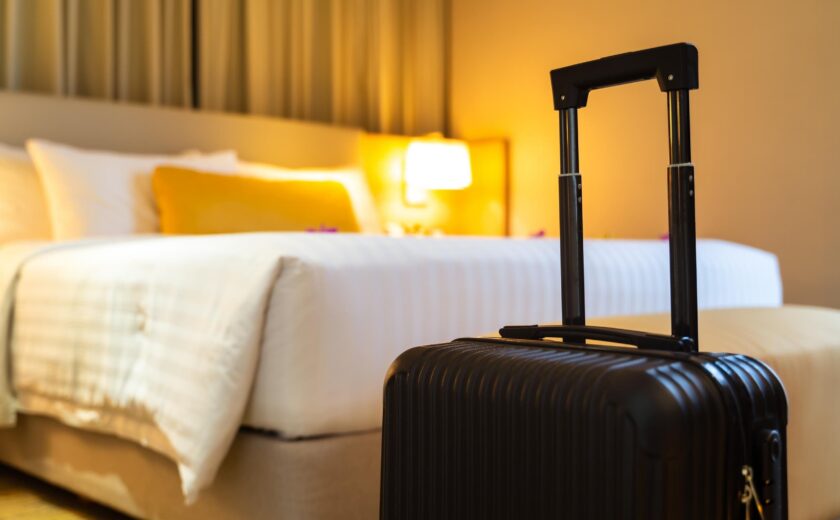 Suitcase in hotel room