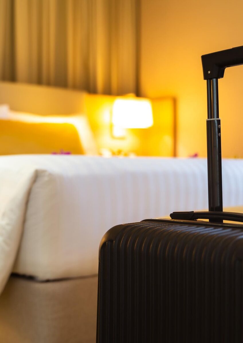 Suitcase in hotel room