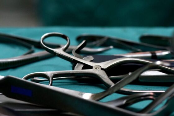 Surgical instruments on tray