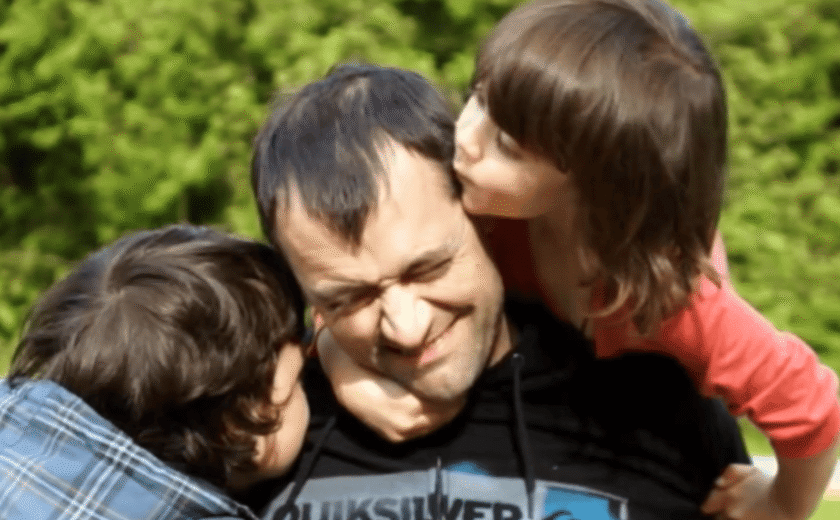Sarah's husband Nick with their two children