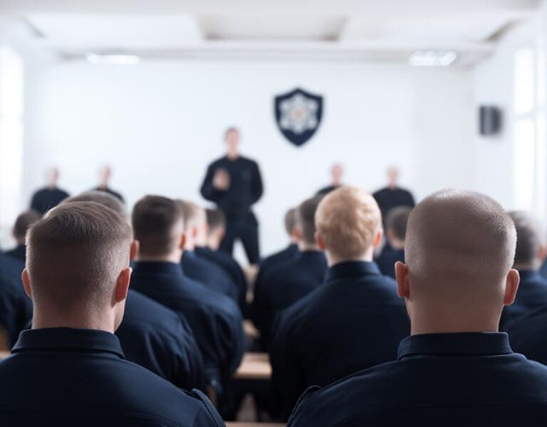 Newly Recruited Police Cadets in Dark Uniforms Attending a Forma